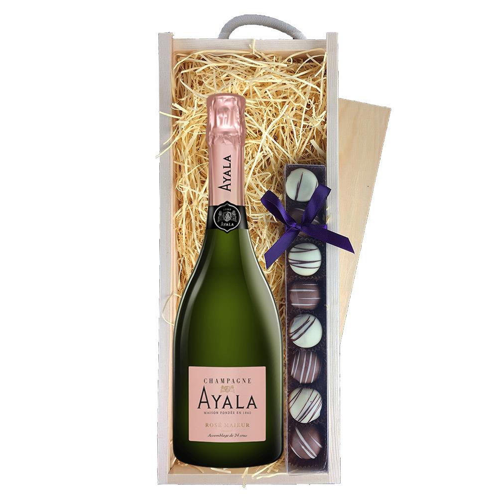 Ayala Rose Majeur Champagne 75cl & Truffles, Wooden Box